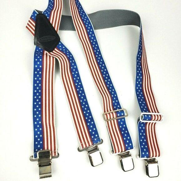Patriotic Suspenders McGuire Nicholas Workwear Red White & Blue Stars Stripes 2" - Picture 1 of 4